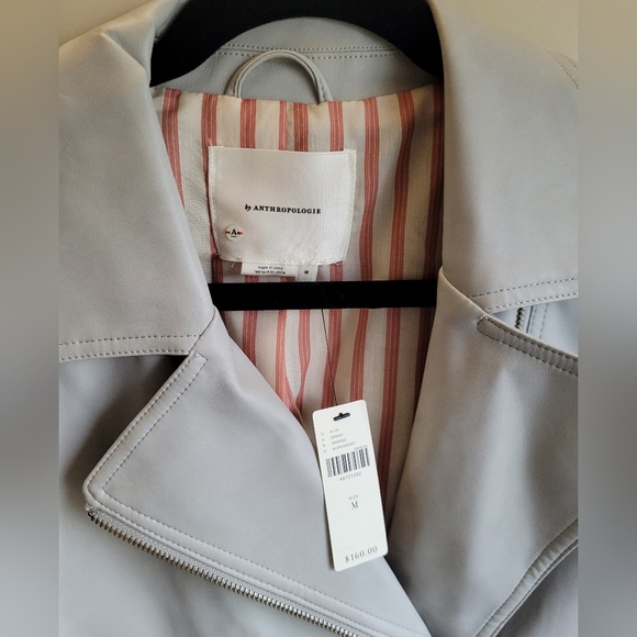 New Anthroplogie Peplum Faux Leather Jacket Blazer Light Gray Size M - Picture 3 of 10